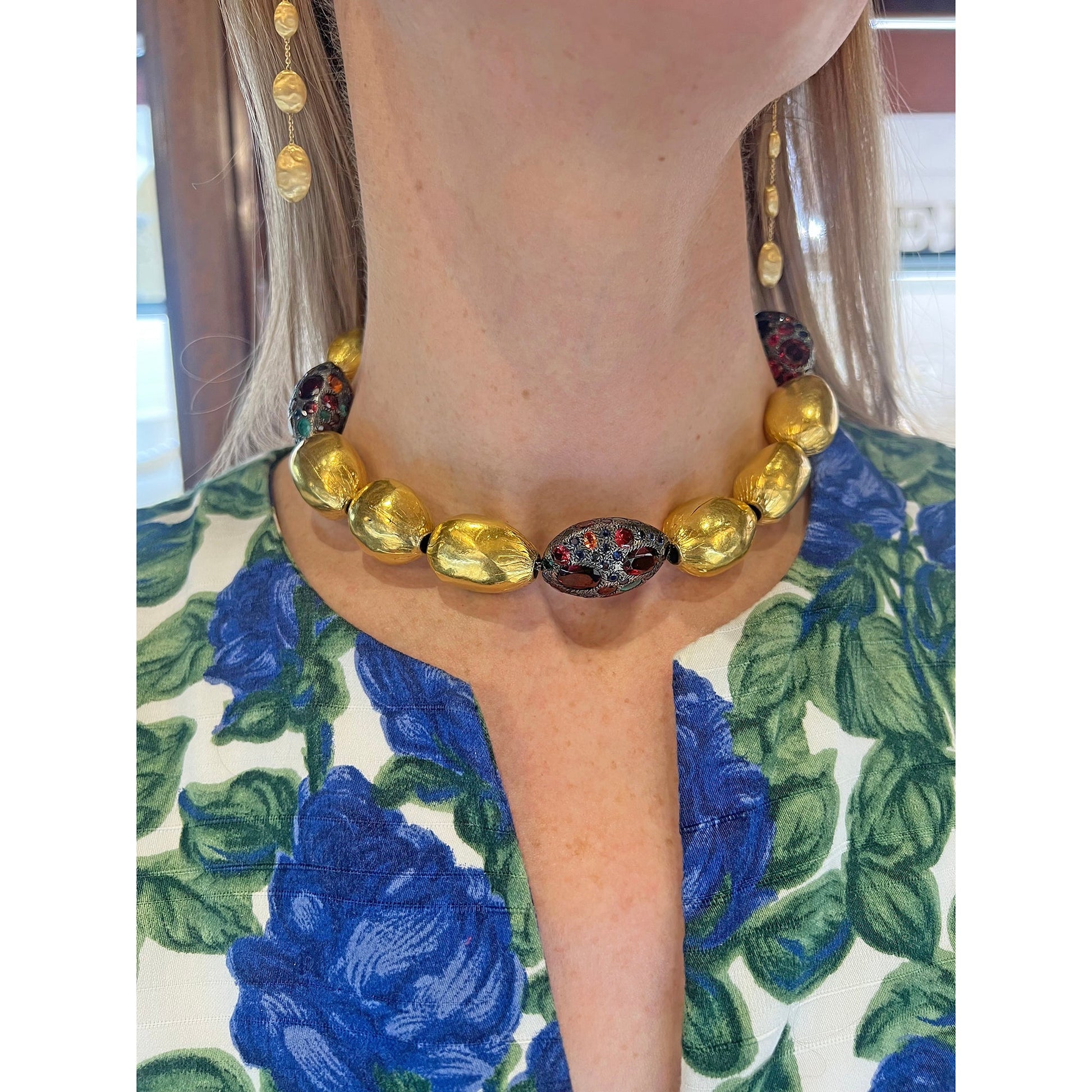 Peggy Guinness - Gold & Silver Gem - Set Bead Necklace