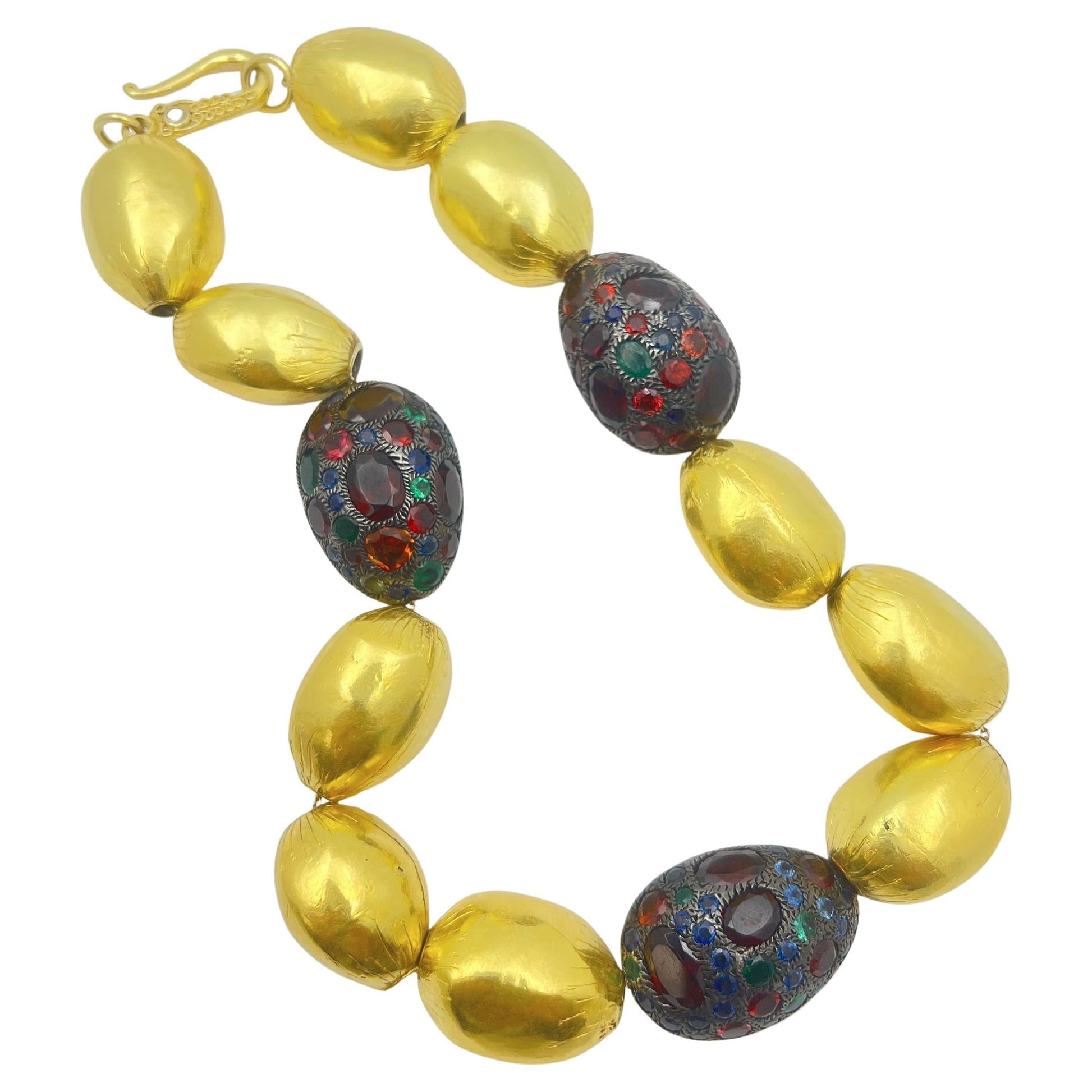 Peggy Guinness - Gold & Silver Gem - Set Bead Necklace