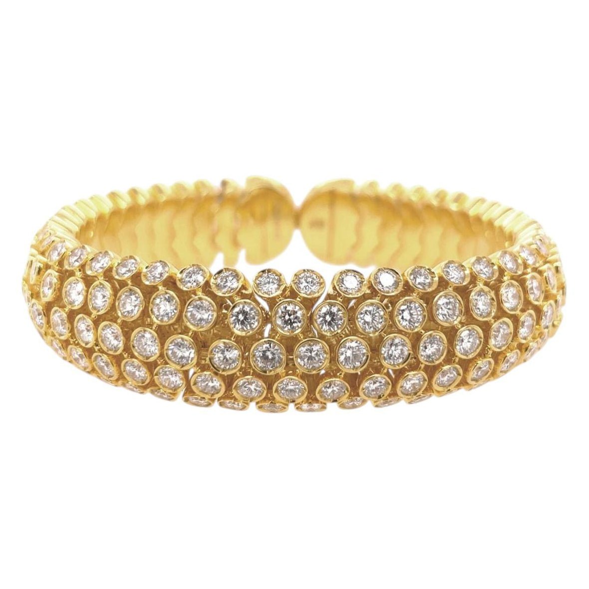 Piranesi - 18k Yellow Gold Bezel - Set Diamond Cuff Bracelet