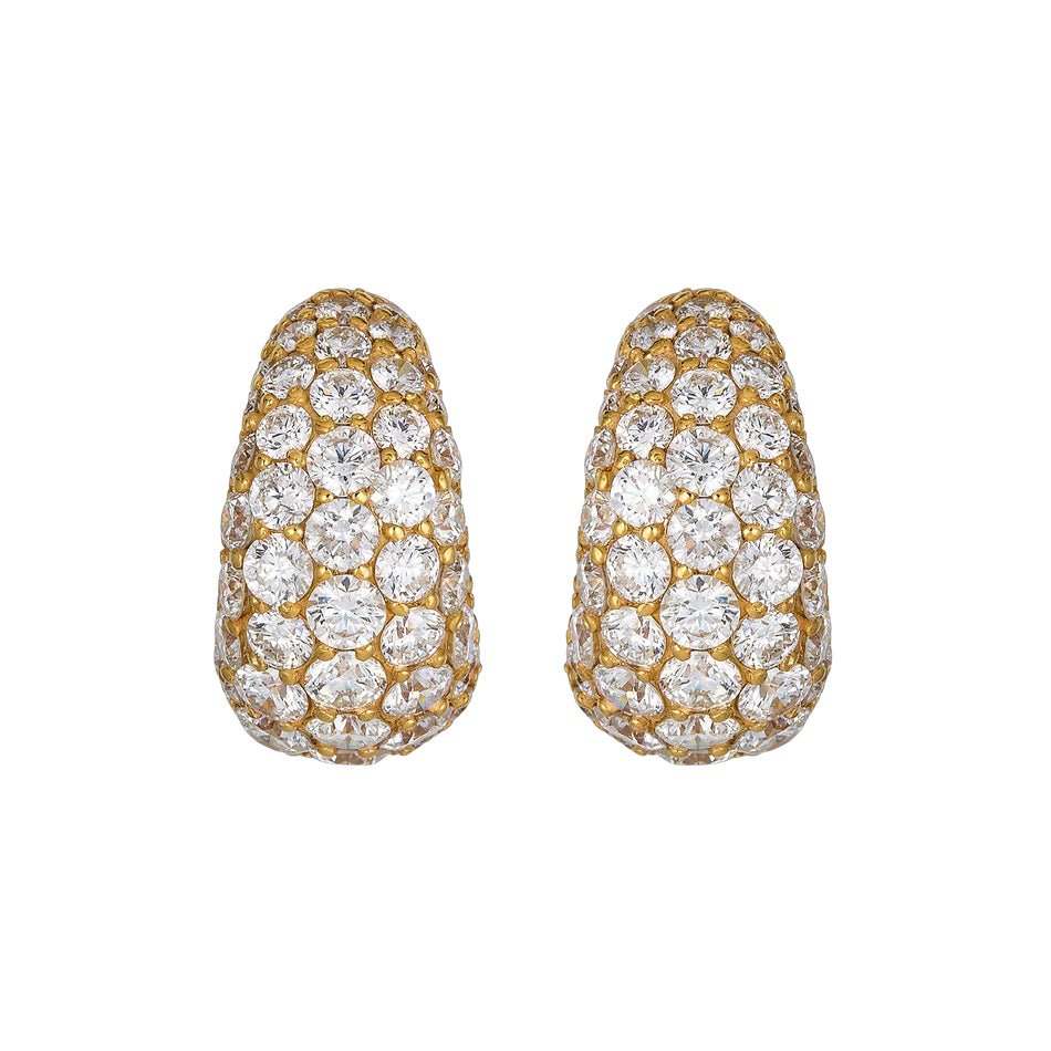 Piranesi - 18k Yellow Gold Diamond Domed Huggie Earrings