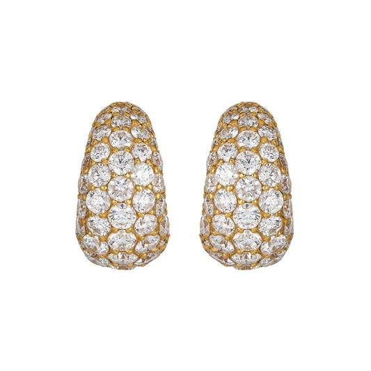 Piranesi - 18k Yellow Gold Diamond Domed Huggie Earrings