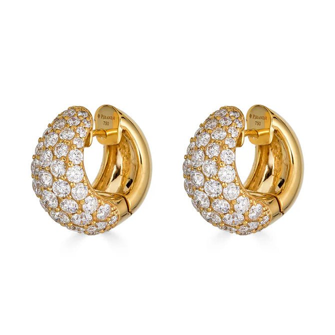 Piranesi - 18k Yellow Gold Diamond Domed Huggie Earrings