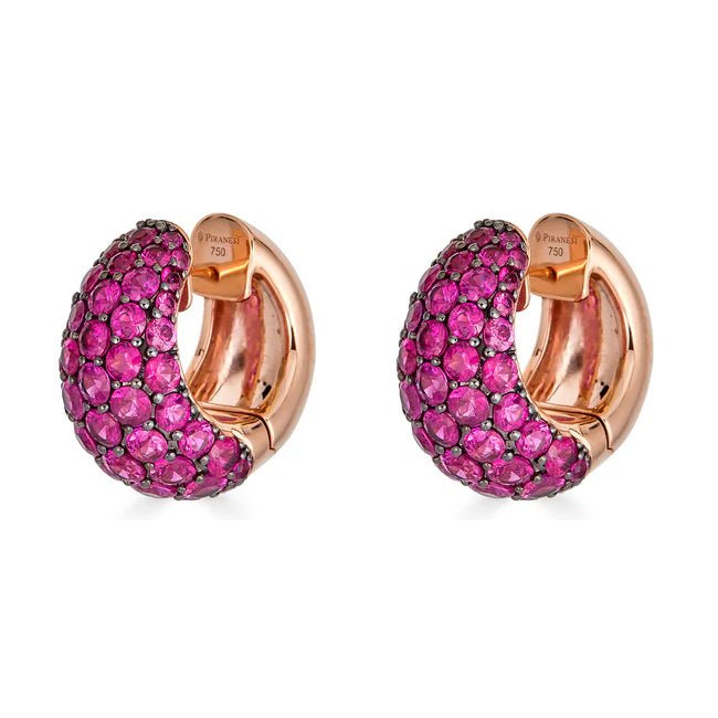 Piranesi - Deep Pink Sapphire Domed Huggie Earrings