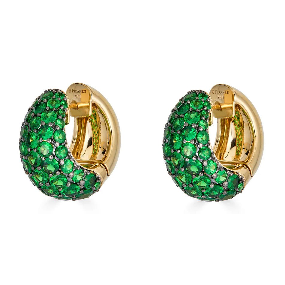 Piranesi - Green Tsavorite Domed Huggie Earrings