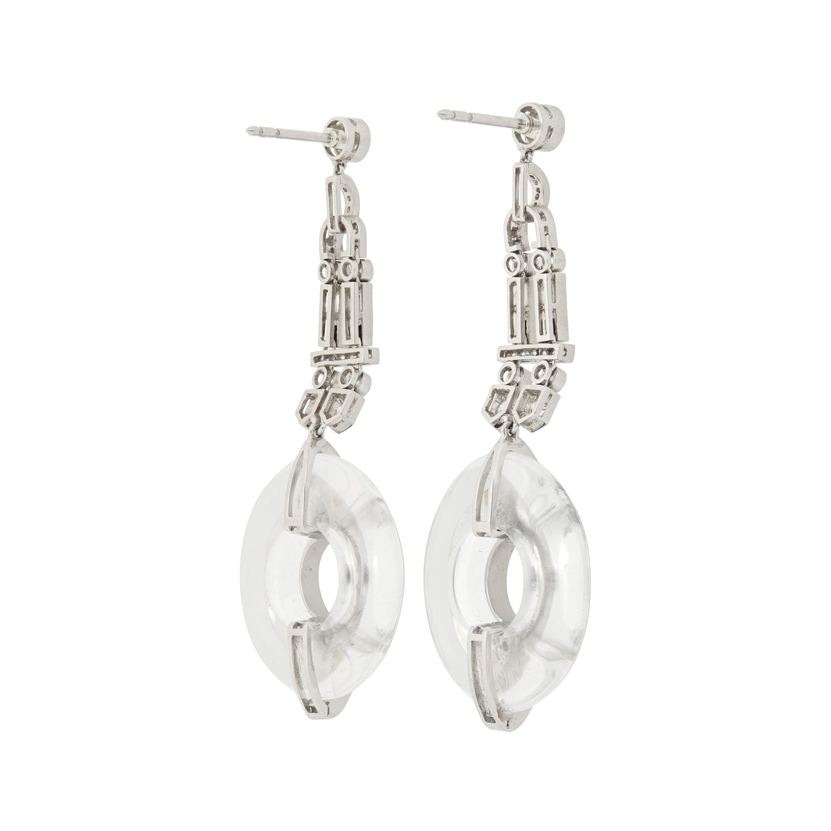 Platinum Rock Crystal Onyx Diamond Drop Earrings