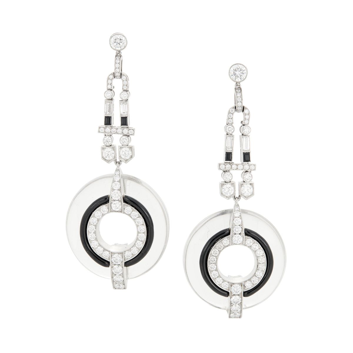 Platinum Rock Crystal Onyx Diamond Drop Earrings