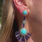 18k Gold Turquoise Diamond Enamel Fan Drop Earrings