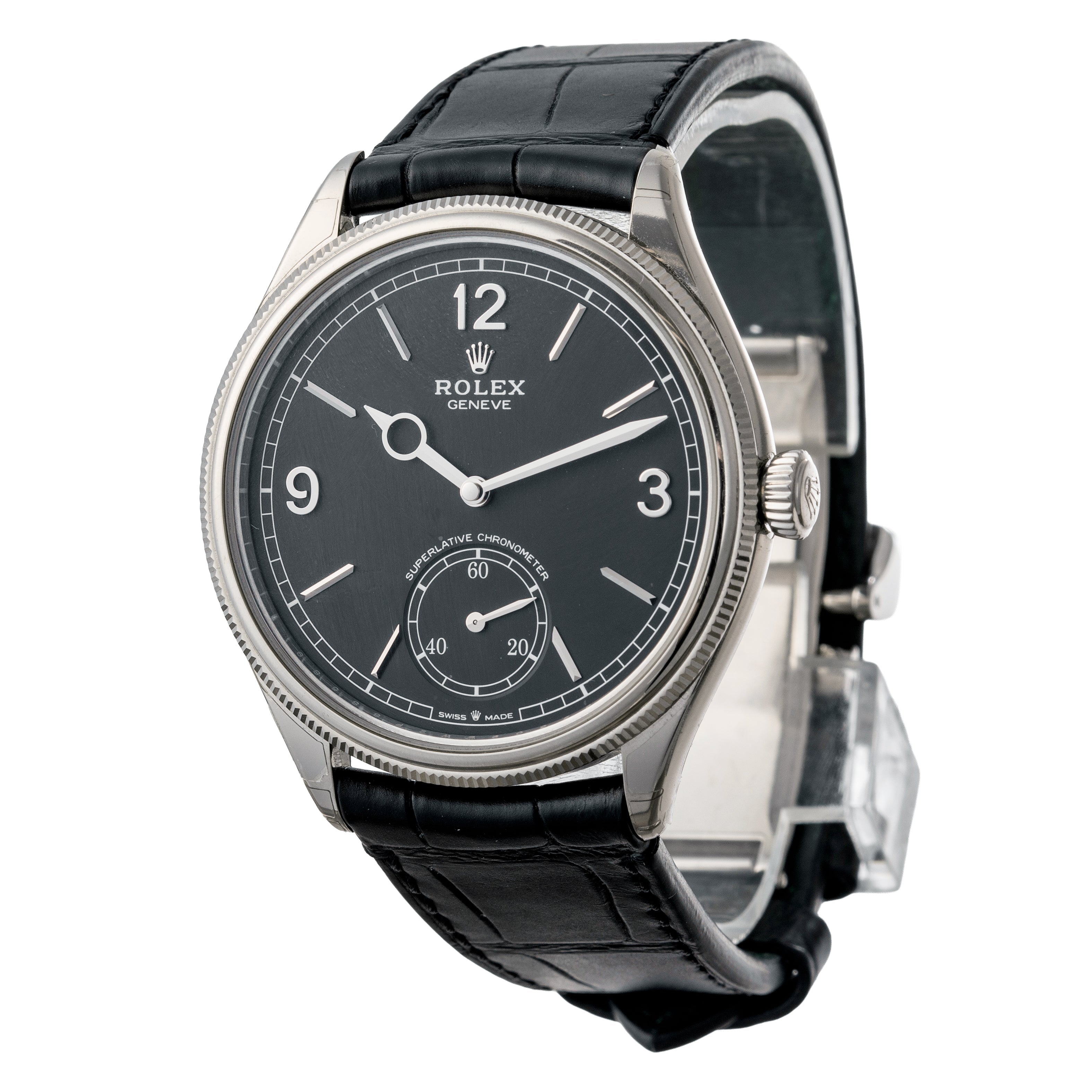 Rolex 1908 Perpetual Black Dial White Gold Watch 52509-0002