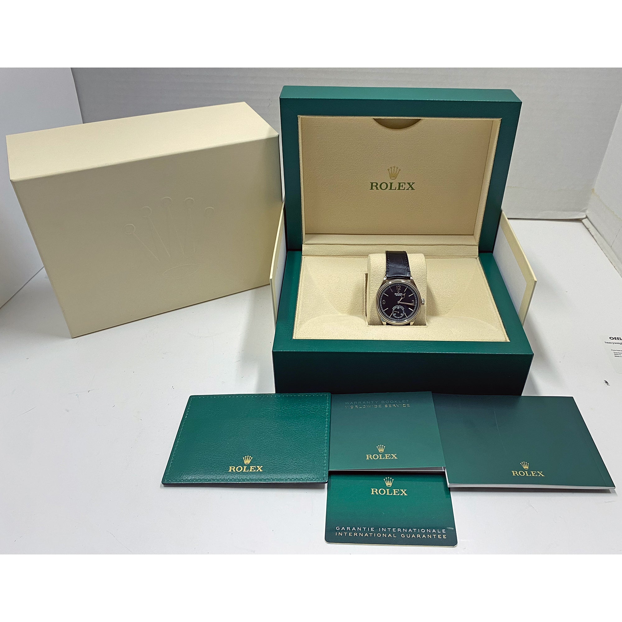 Rolex 1908 Perpetual Black Dial White Gold Watch 52509-0002