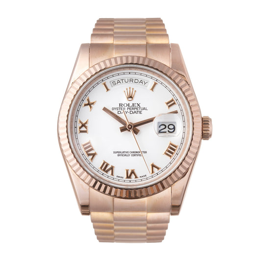 Rolex - Day-Date 36 White Dial Everose Gold Watch (118235)
