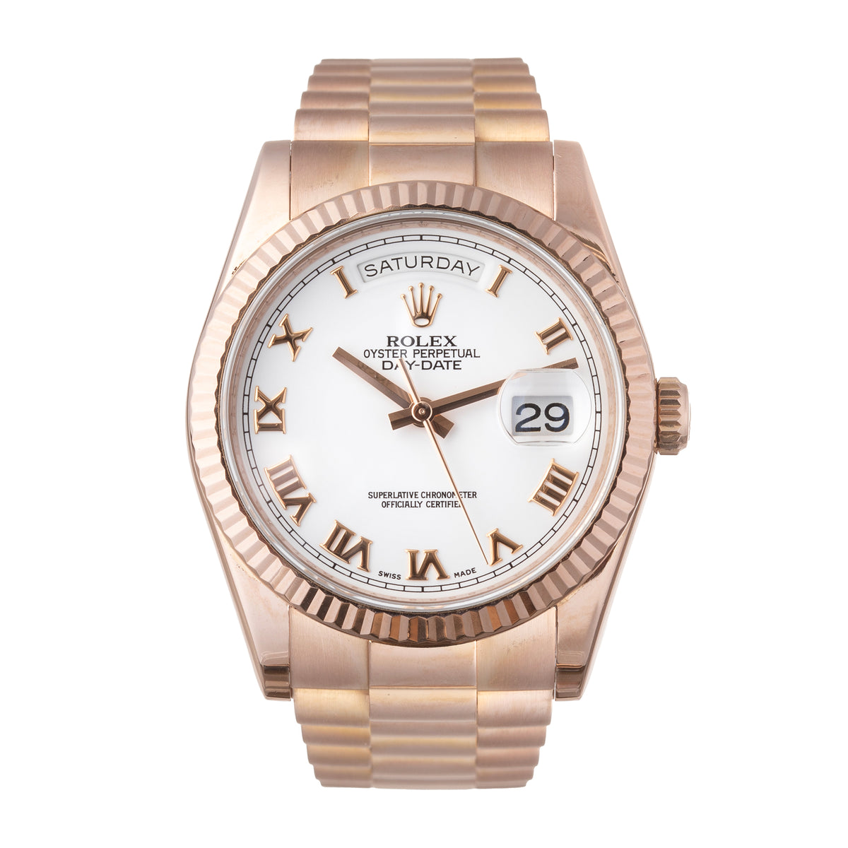 Day-Date 36 White Dial Everose Gold Watch (118235)