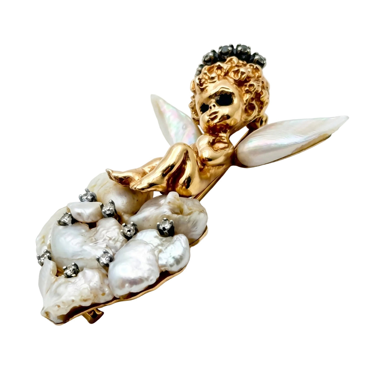 Ruser - Baroque Pearl Diamond Cherub Brooch