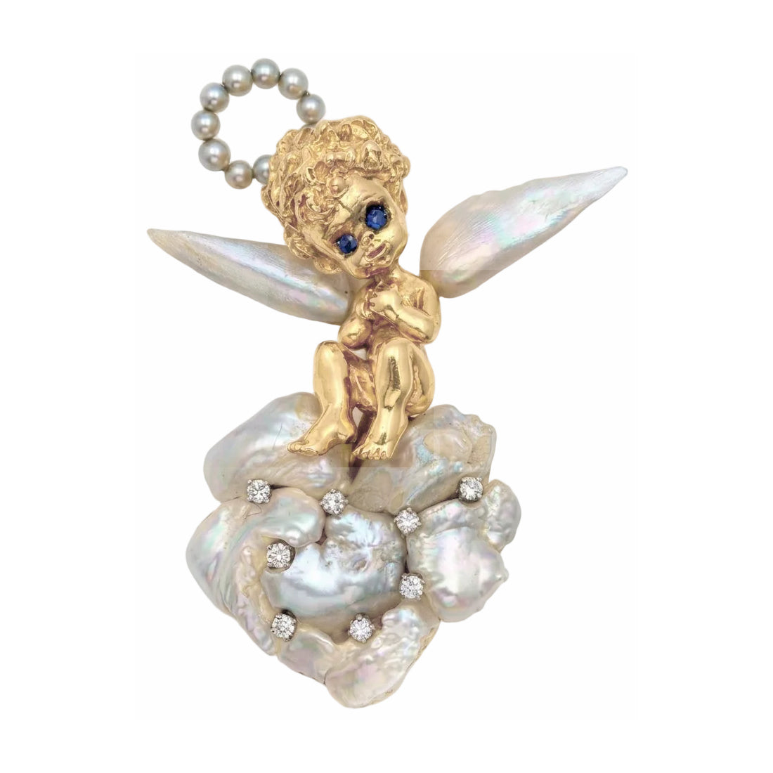 Baroque Pearl Diamond Cherub Brooch