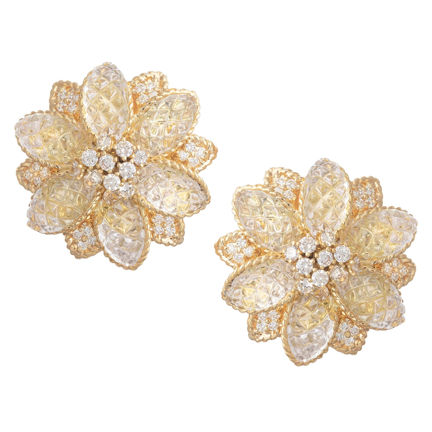 Sabbadini - 18k Gold Rock Crystal Diamond Flowerhead Earrings