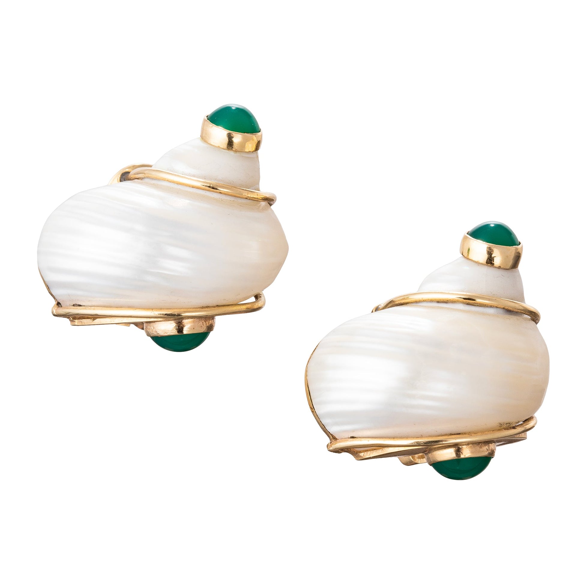 Seaman Schepps - 14k Yellow Gold Chrysoprase Turbo Shell Earrings