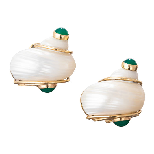 Seaman Schepps - 14k Yellow Gold Chrysoprase Turbo Shell Earrings