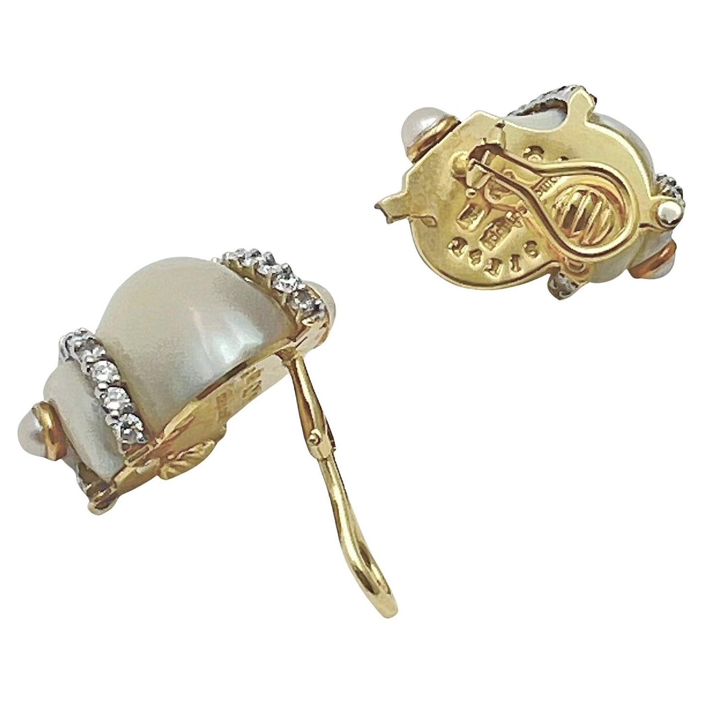 Seaman Schepps - 18k Gold Diamond Pearl Turbo Shell Earrings
