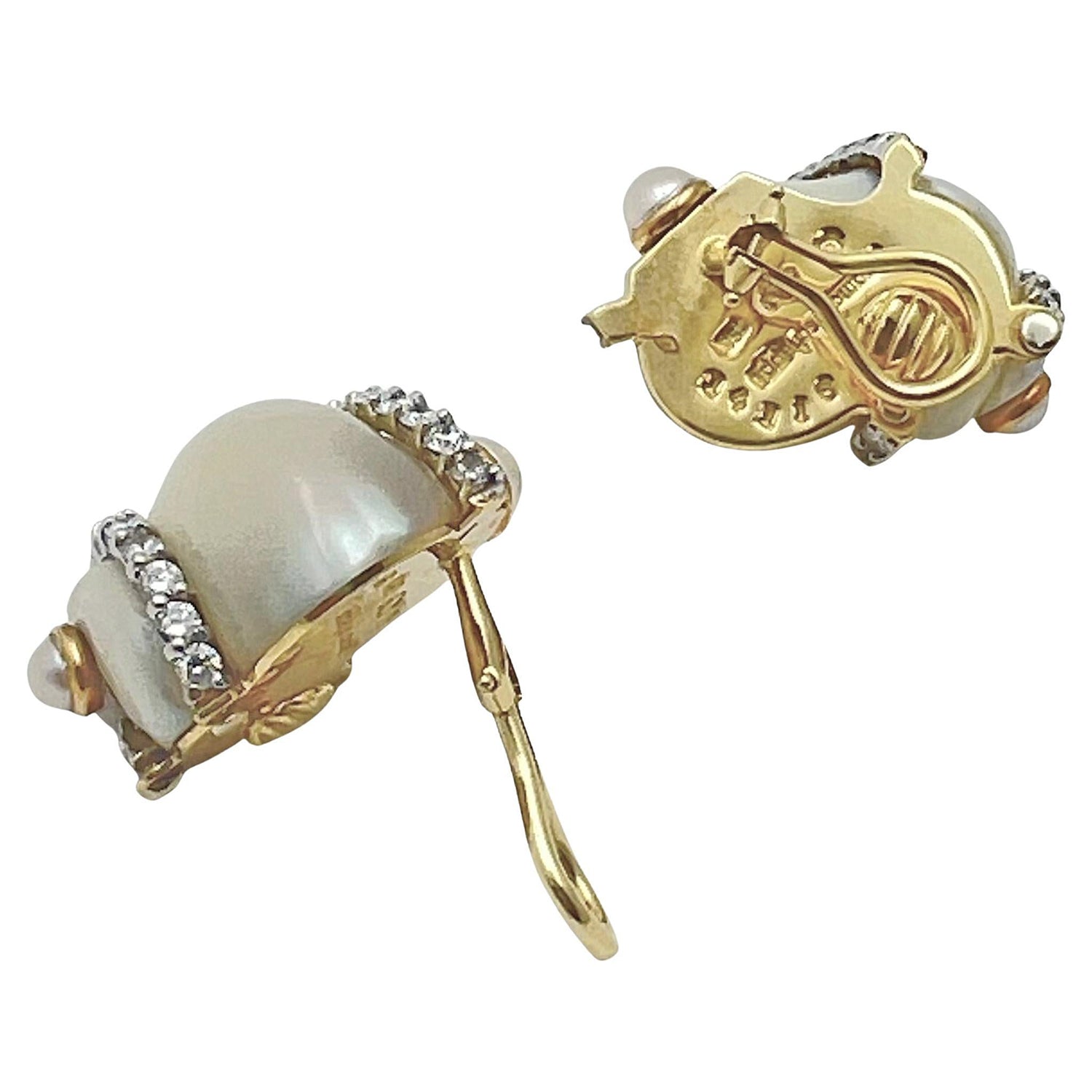 Seaman Schepps - 18k Gold Diamond Pearl Turbo Shell Earrings