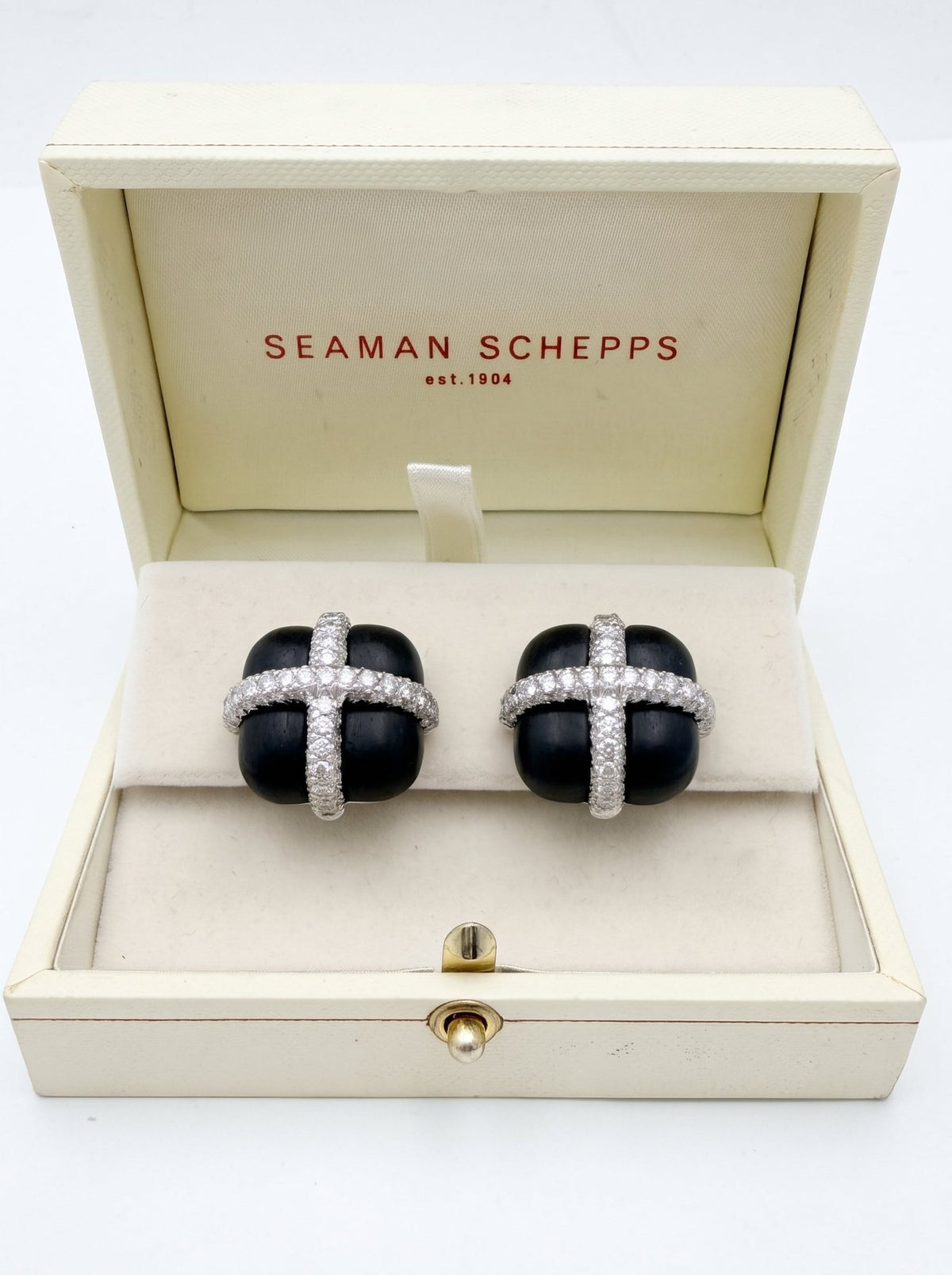 Seaman Schepps - 18k White Gold Diamond Ebony Crossover Earrings