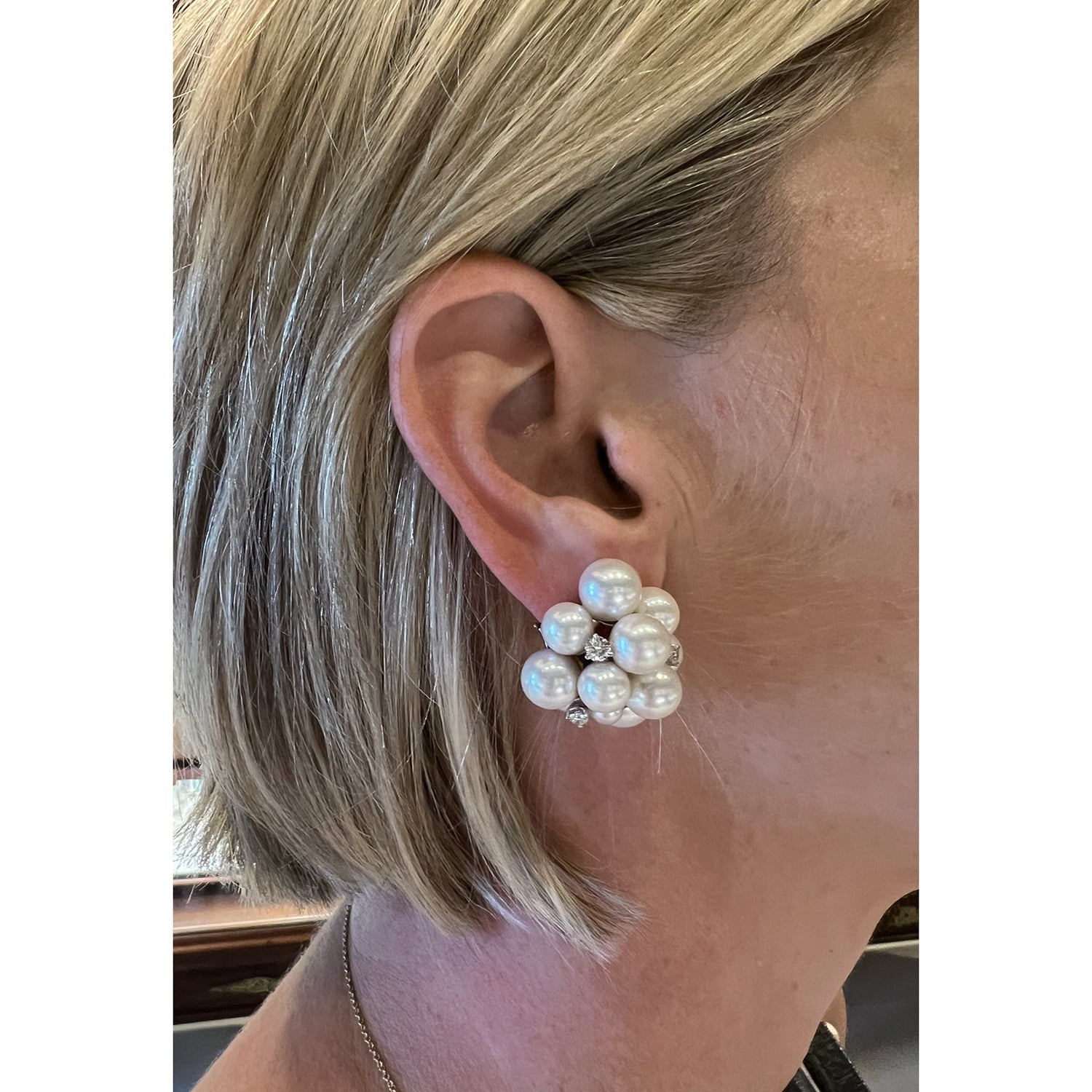 Seaman Schepps - 18k White Gold Pearl Diamond Bubble Earrings