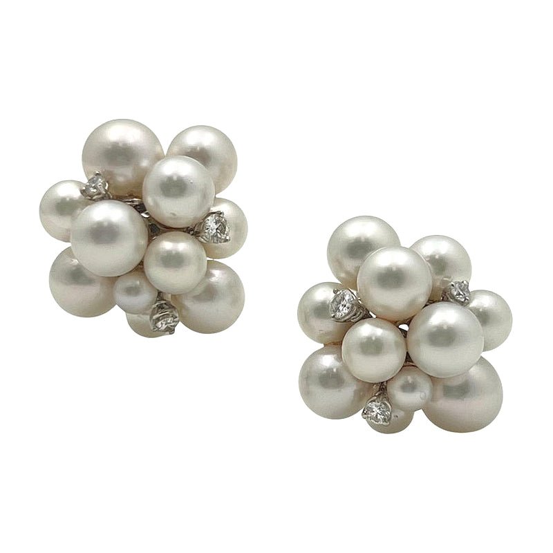 Seaman Schepps - 18k White Gold Pearl Diamond Bubble Earrings