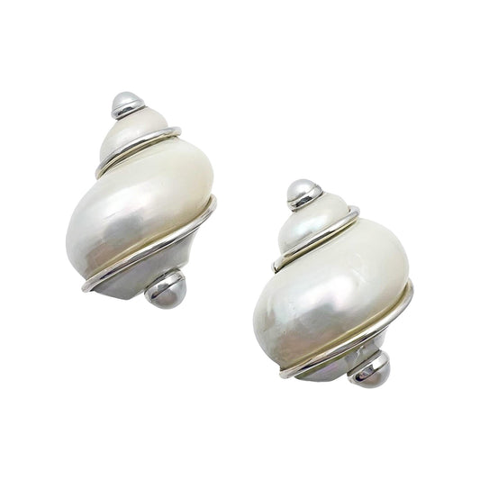 Seaman Schepps - 18k White Gold Pearl Turbo Shell Earrings