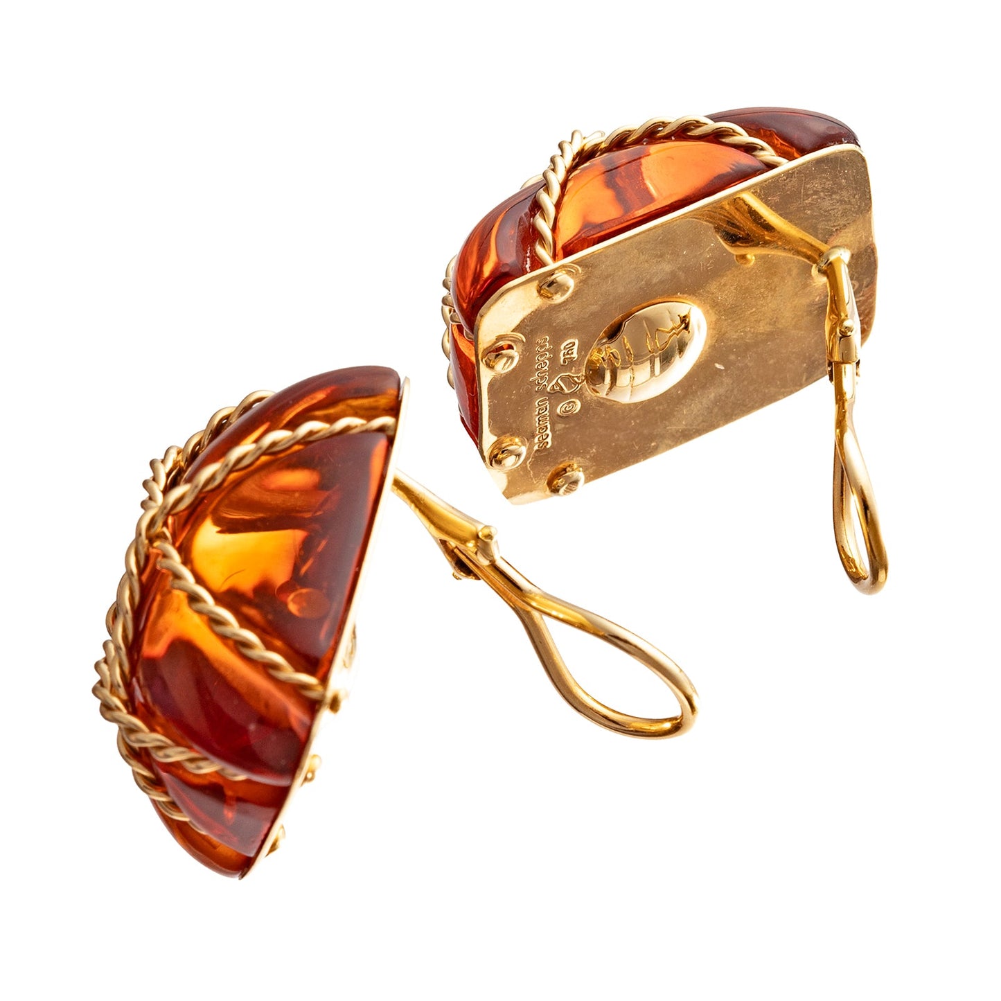 Seaman Schepps - 18k Yellow Gold Amber Cage Earrings