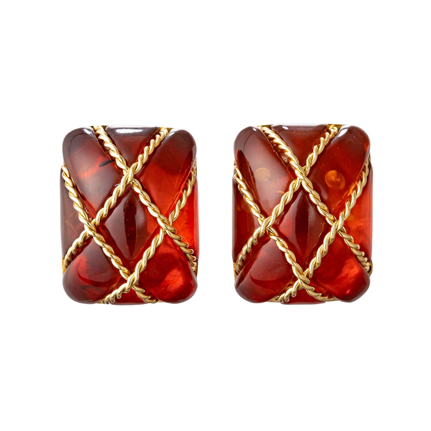 Seaman Schepps - 18k Yellow Gold Amber Cage Earrings