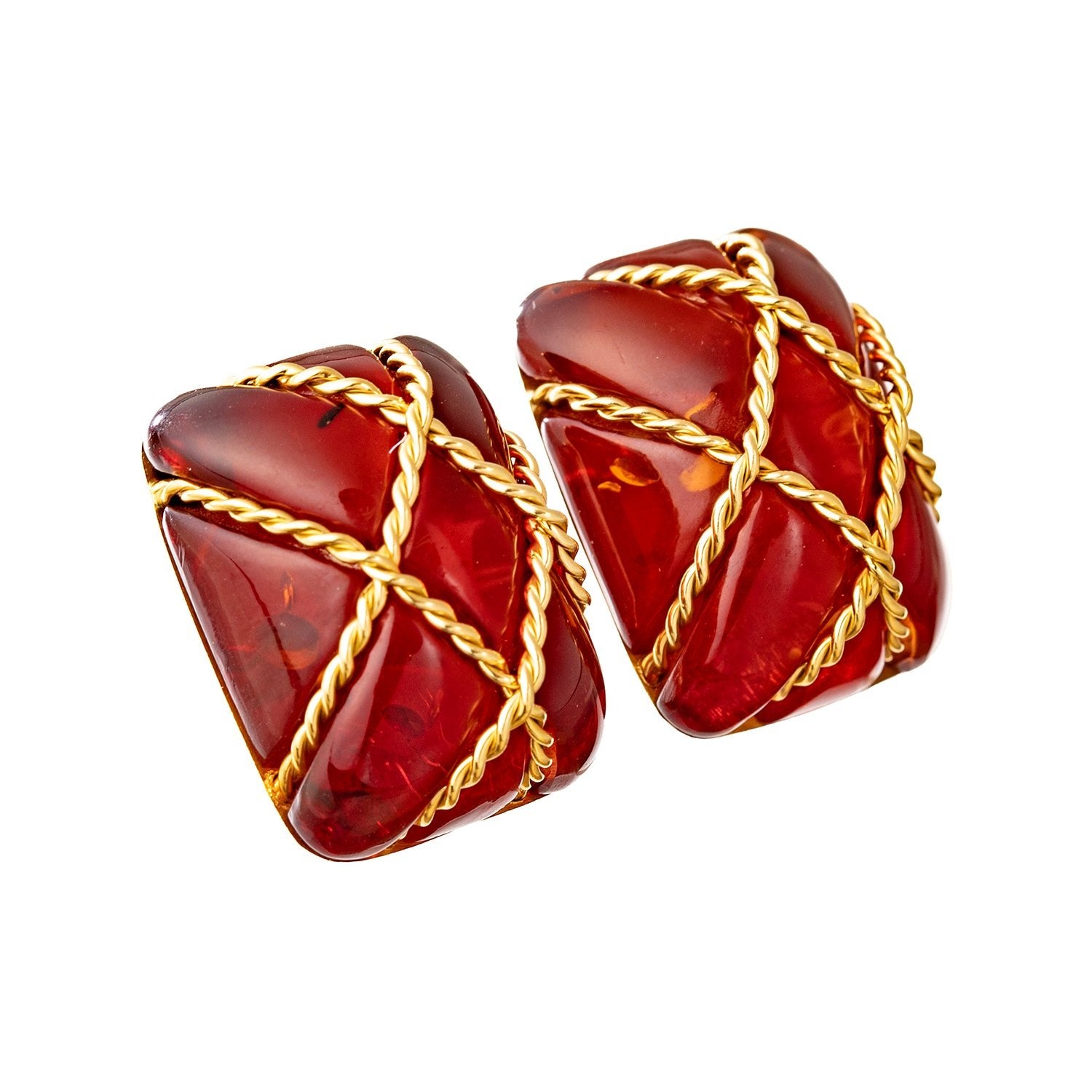 Seaman Schepps - 18k Yellow Gold Amber Cage Earrings
