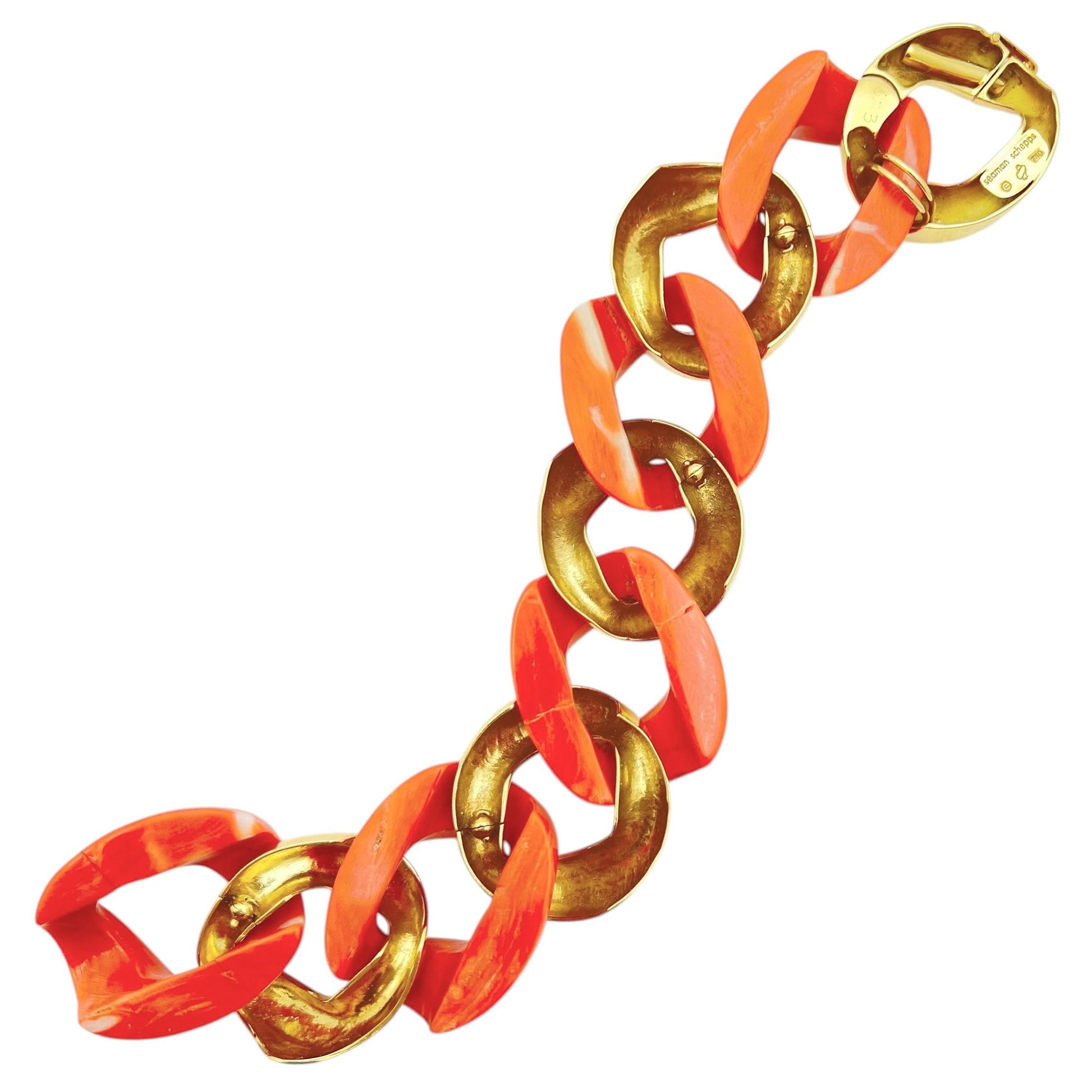 Seaman Schepps - 18k Yellow Gold Coral Large Link Bracelet
