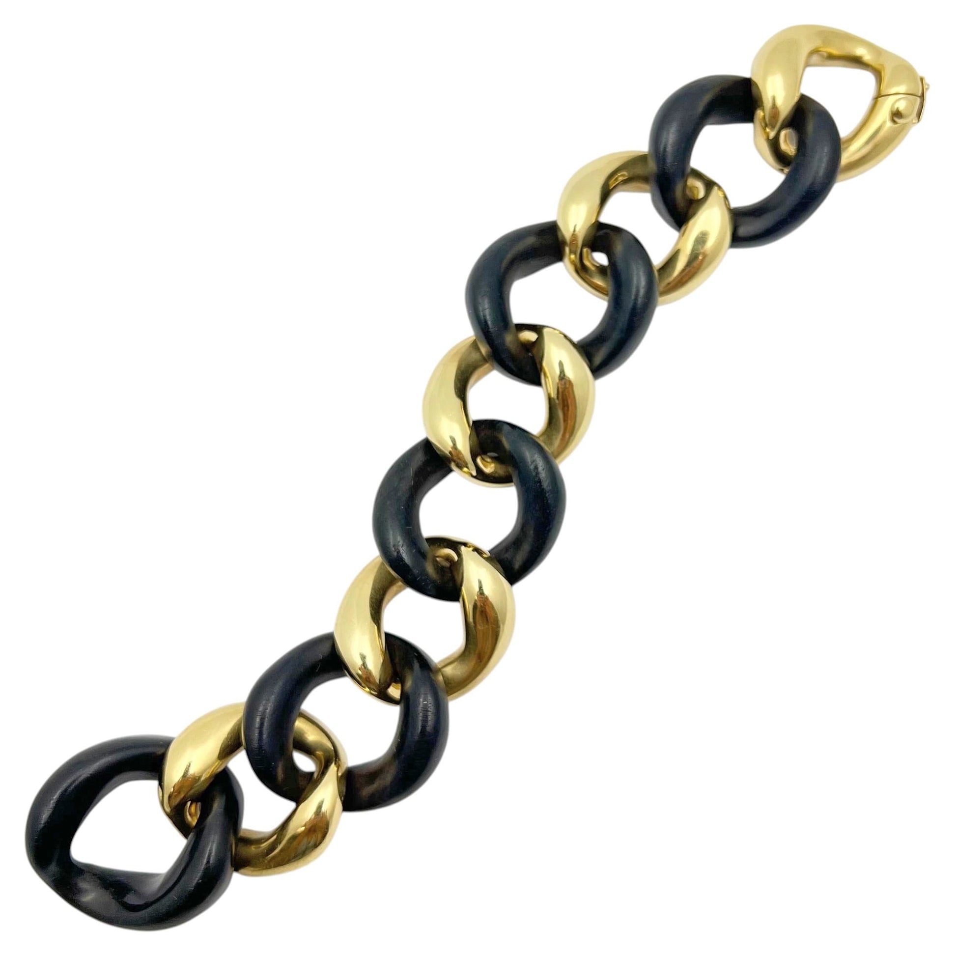 Seaman Schepps - 18k Yellow Gold Ebony Wood Classic Link Bracelet