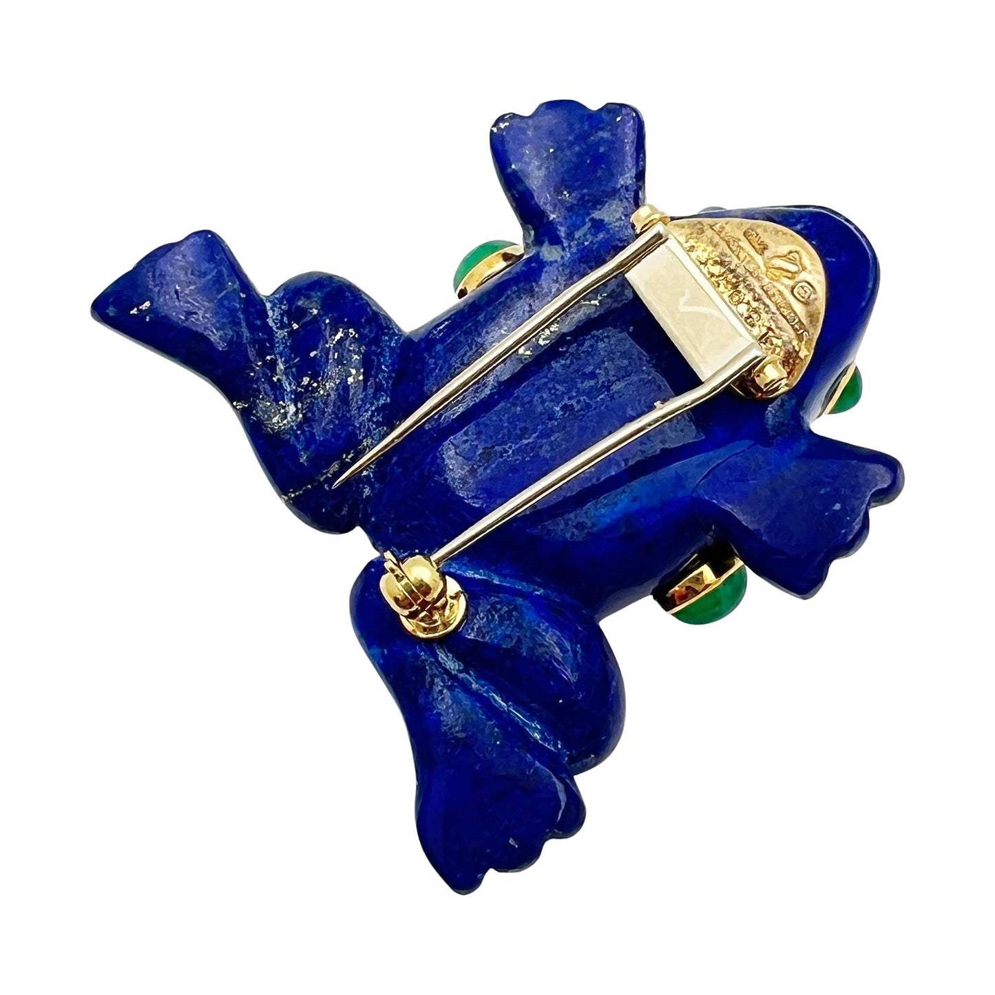 Seaman Schepps - 18k Yellow Gold Lapis Emerald Frog Brooch