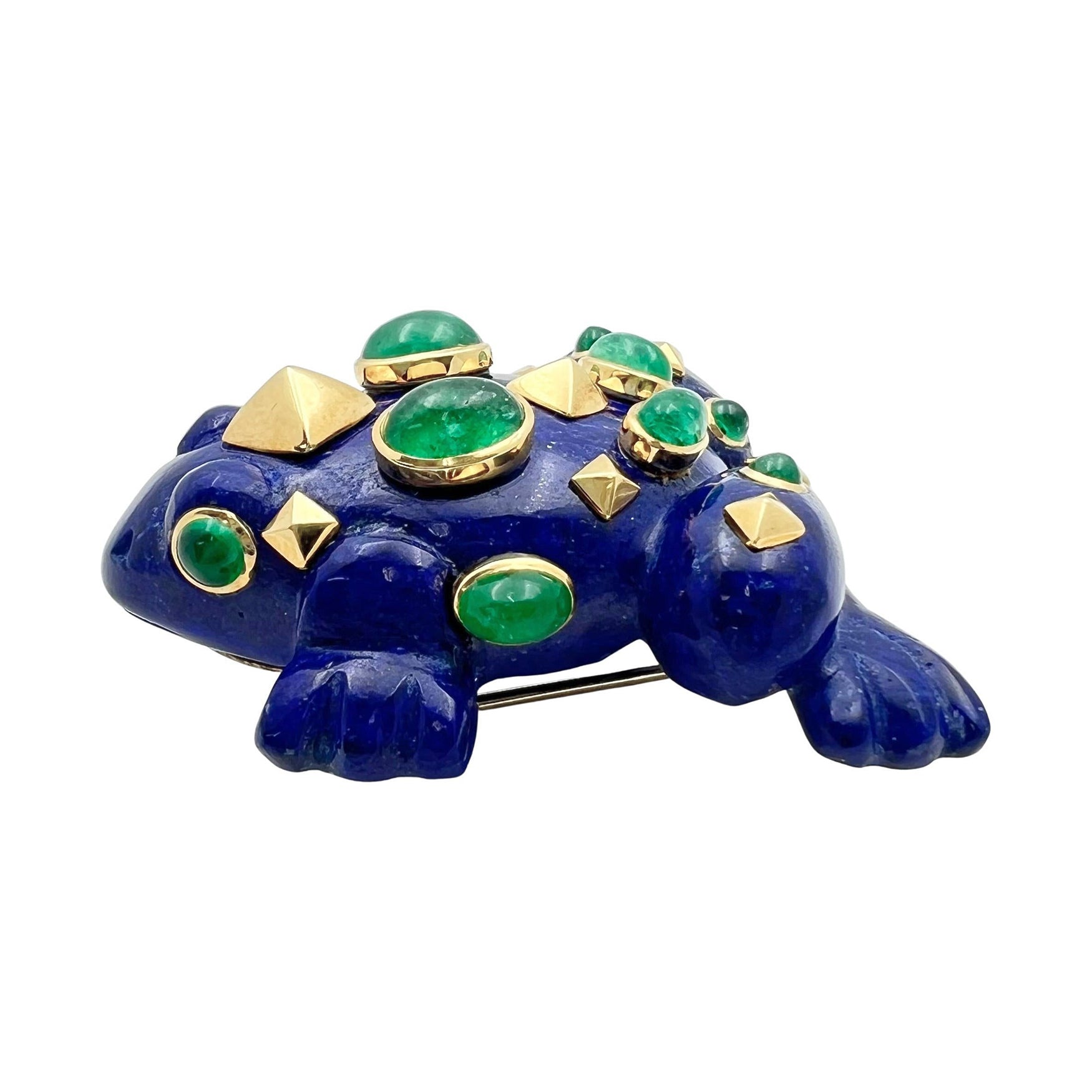 Seaman Schepps - 18k Yellow Gold Lapis Emerald Frog Brooch
