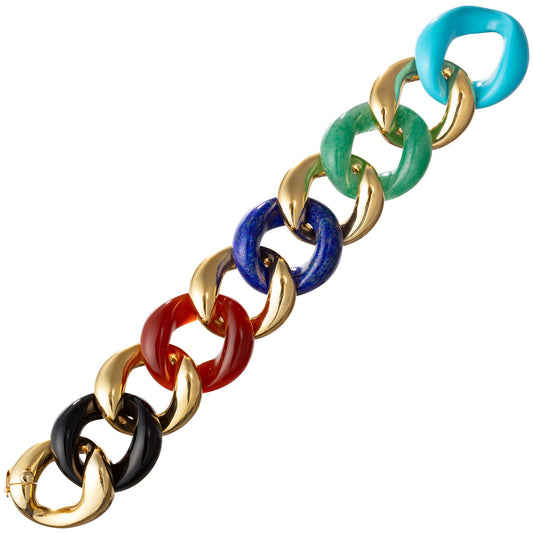 Seaman Schepps - 18k Yellow Gold Mixed Hardstone Large Link Bracelet