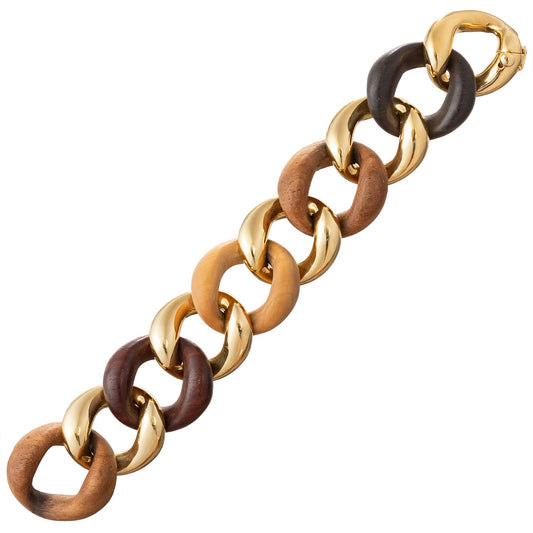 Seaman Schepps - 18k Yellow Gold Mixed Wood Large Link Bracelet