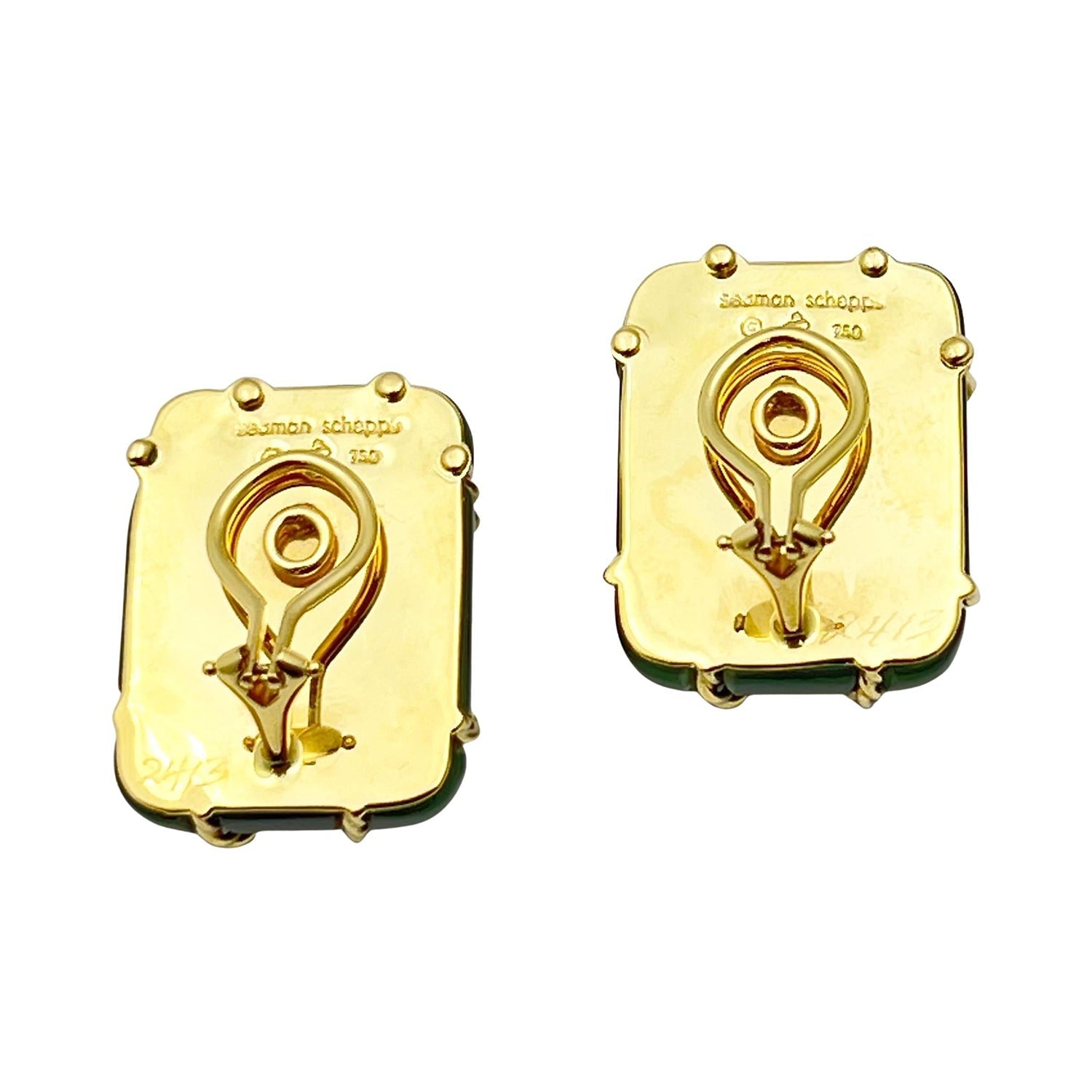 Seaman Schepps - 18k Yellow Gold Nephrite Jade Cage Earrings