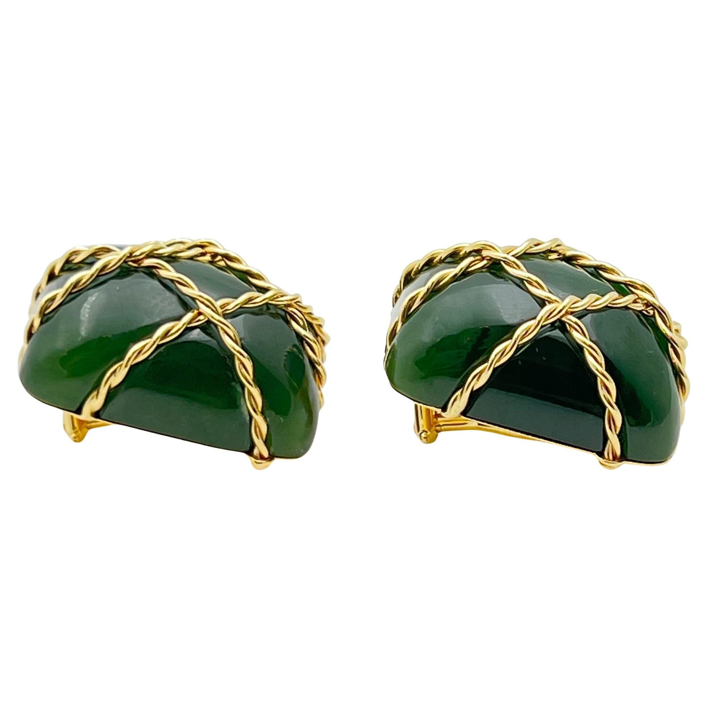 Seaman Schepps - 18k Yellow Gold Nephrite Jade Cage Earrings