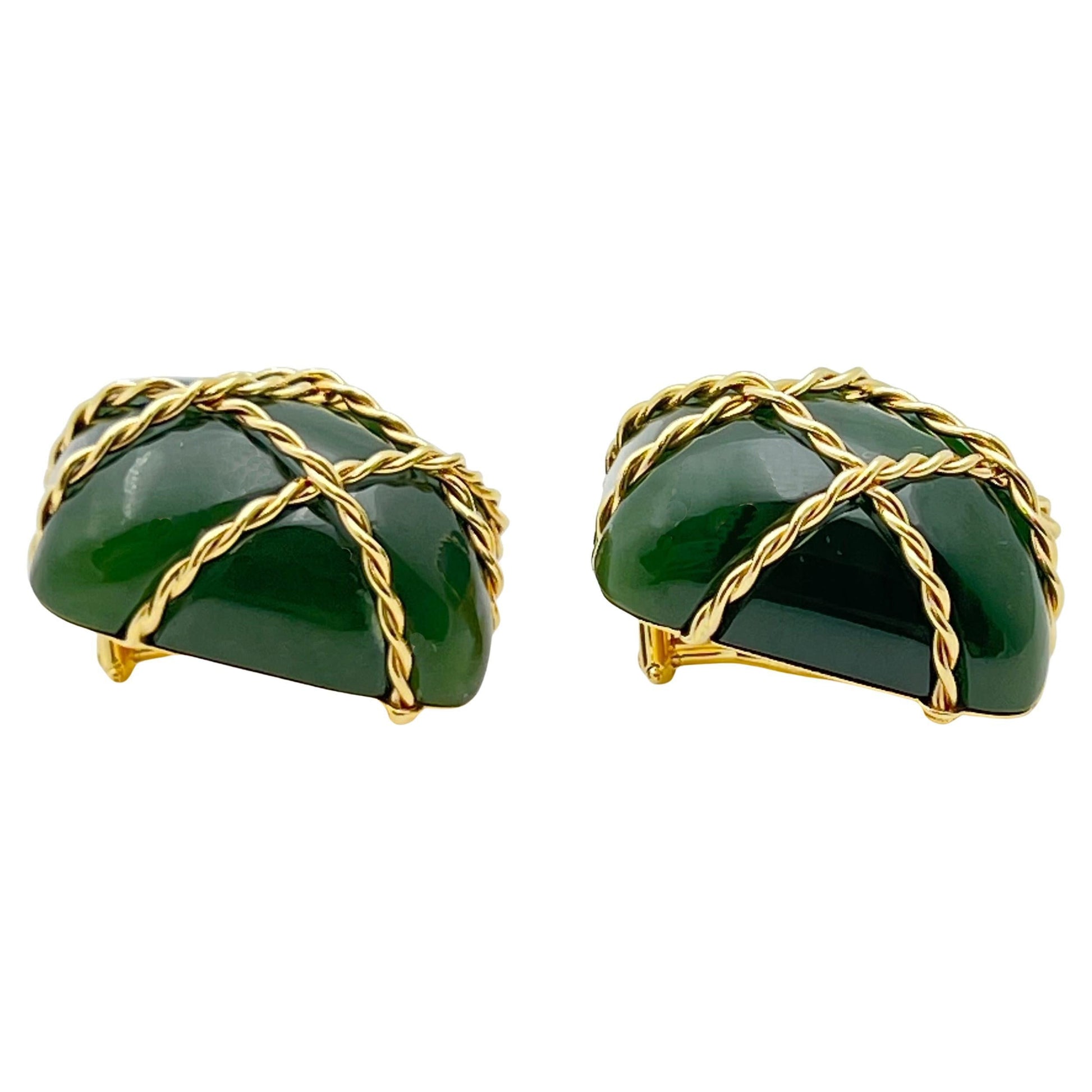 Seaman Schepps - 18k Yellow Gold Nephrite Jade Cage Earrings