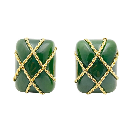 Seaman Schepps - 18k Yellow Gold Nephrite Jade Cage Earrings