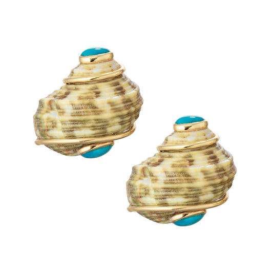 Seaman Schepps - 18k Yellow Gold Turquoise Green Mottled Turbo Shell Earrings