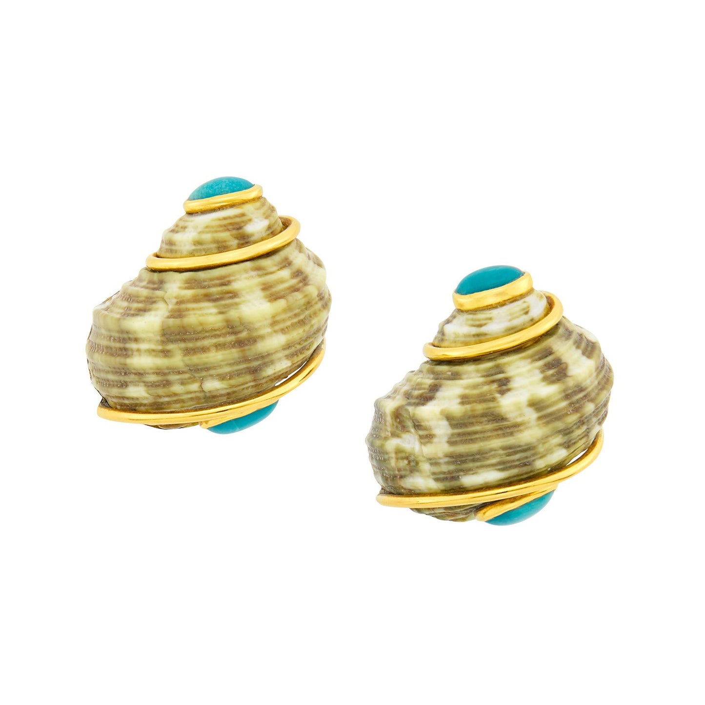 Seaman Schepps - 18k Yellow Gold Turquoise Green Mottled Turbo Shell Earrings