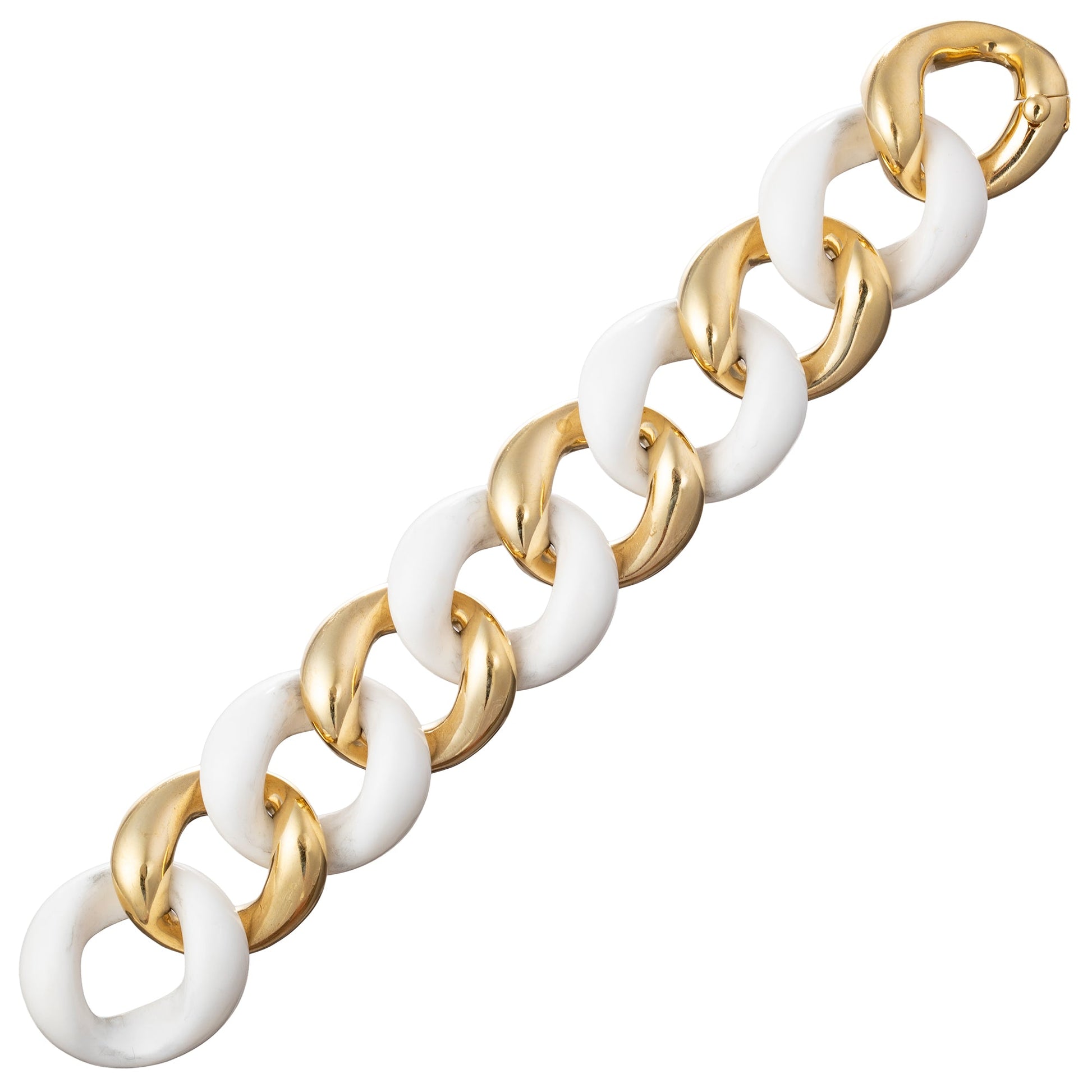 Seaman Schepps - 18k Yellow Gold White Cocholong Large Link Bracelet