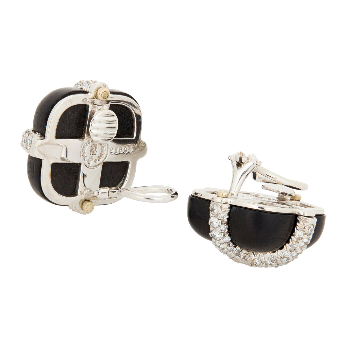 18k White Gold Diamond Ebony Crossover Earrings
