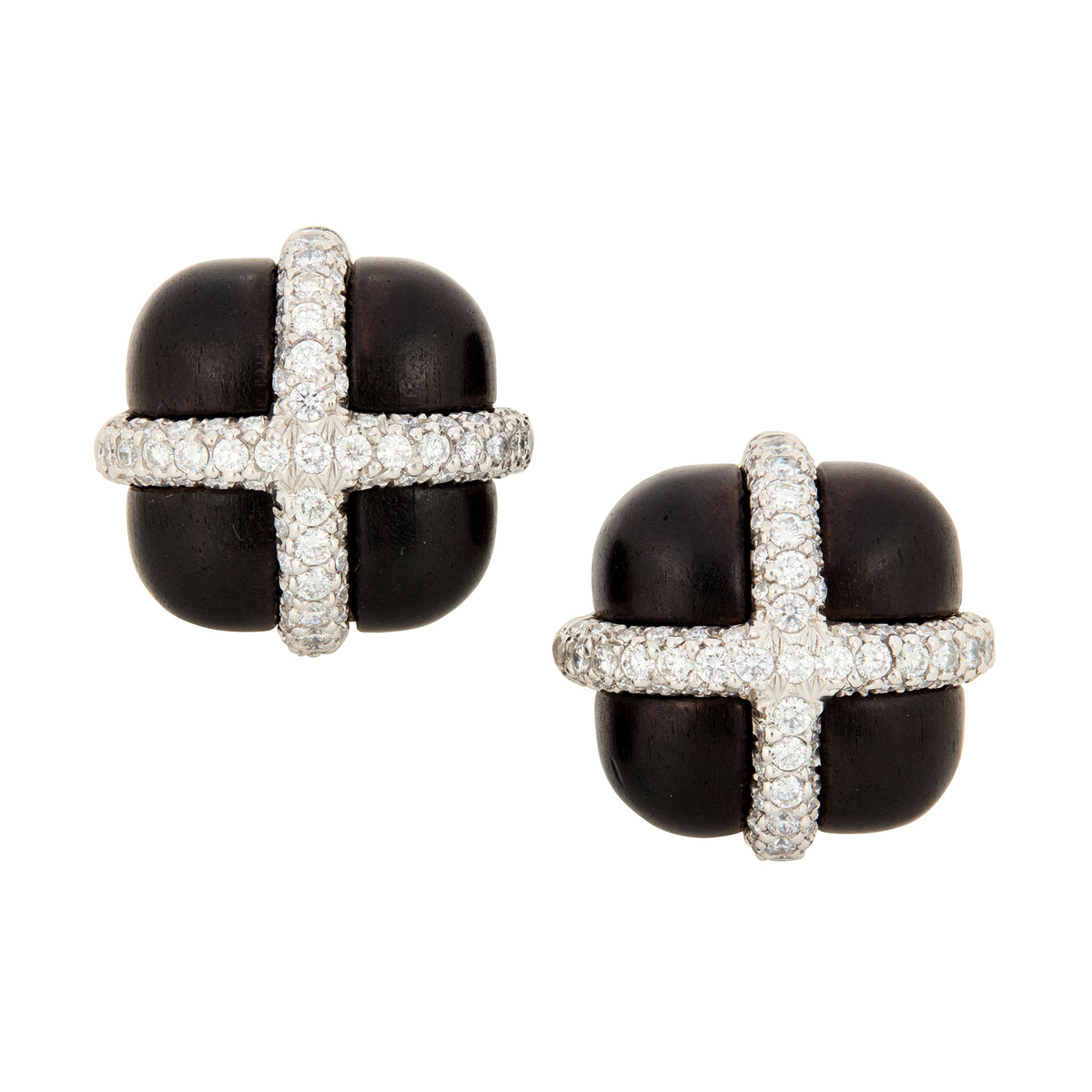 18k White Gold Diamond Ebony Crossover Earrings