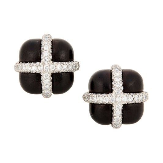 18k White Gold Diamond Ebony Crossover Earrings