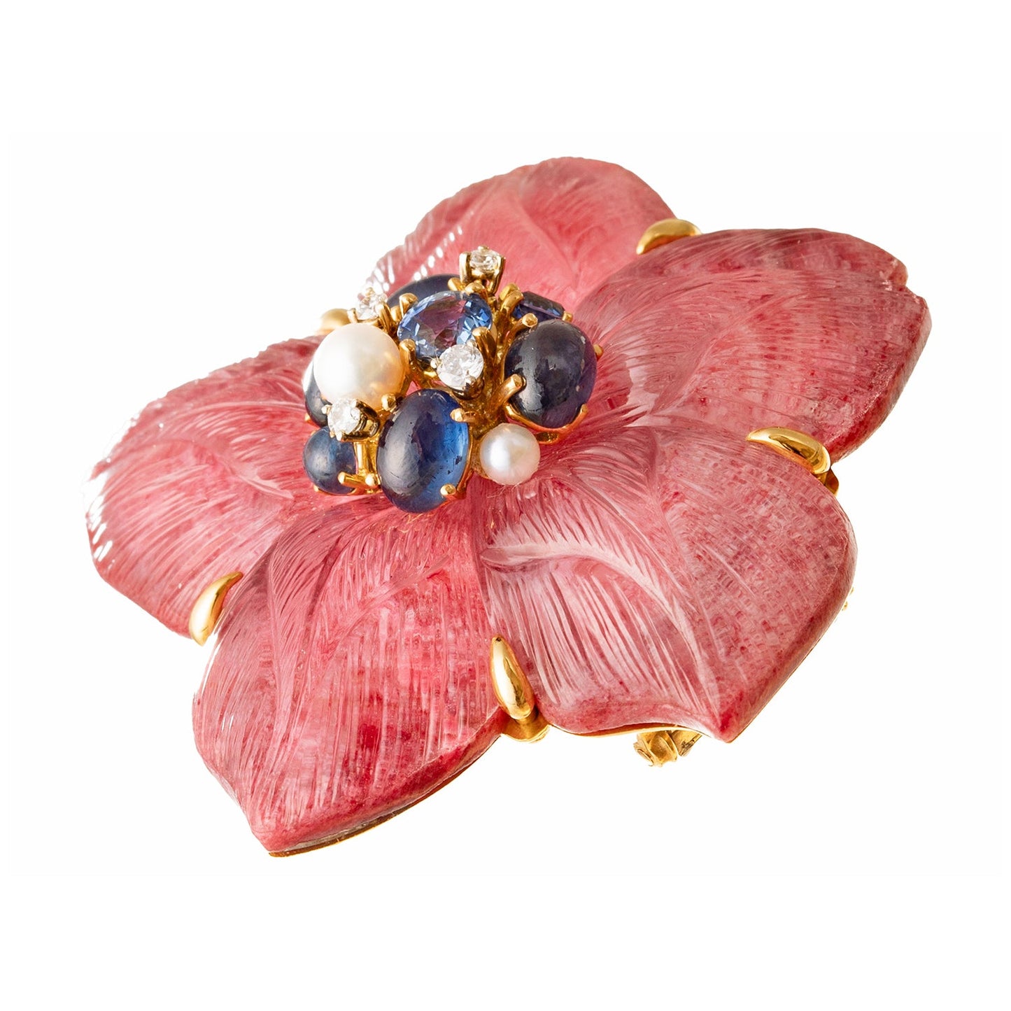 Seaman Schepps - Pink Tourmaline Sapphire Clematis Flower Brooch