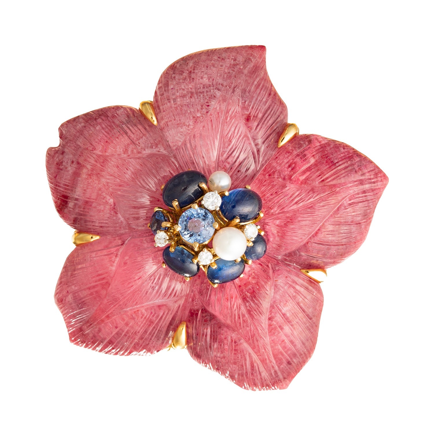 Seaman Schepps - Pink Tourmaline Sapphire Clematis Flower Brooch