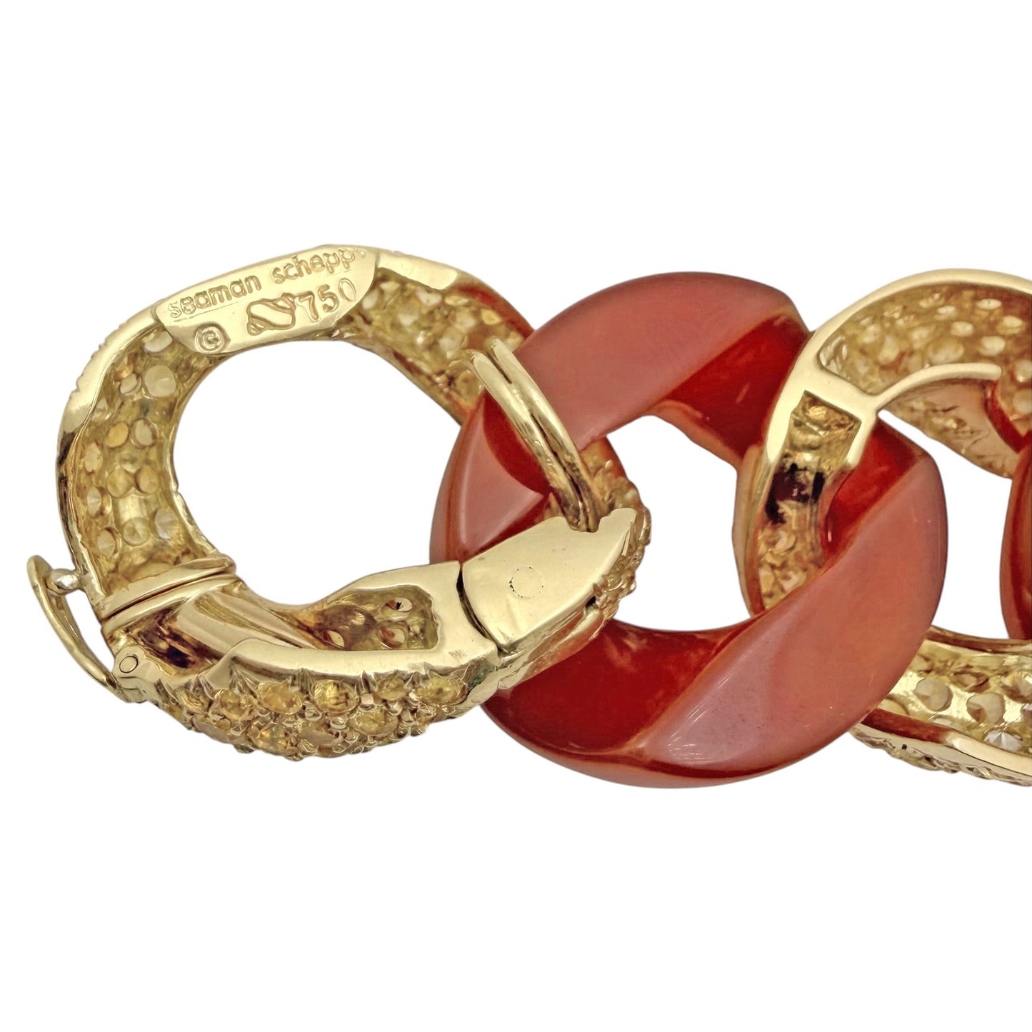 18k Gold Yellow Sapphire Carnelian Link Bracelet