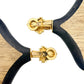 18k Gold Carved Wood Diamond Fanned Leaf Drop Earrings