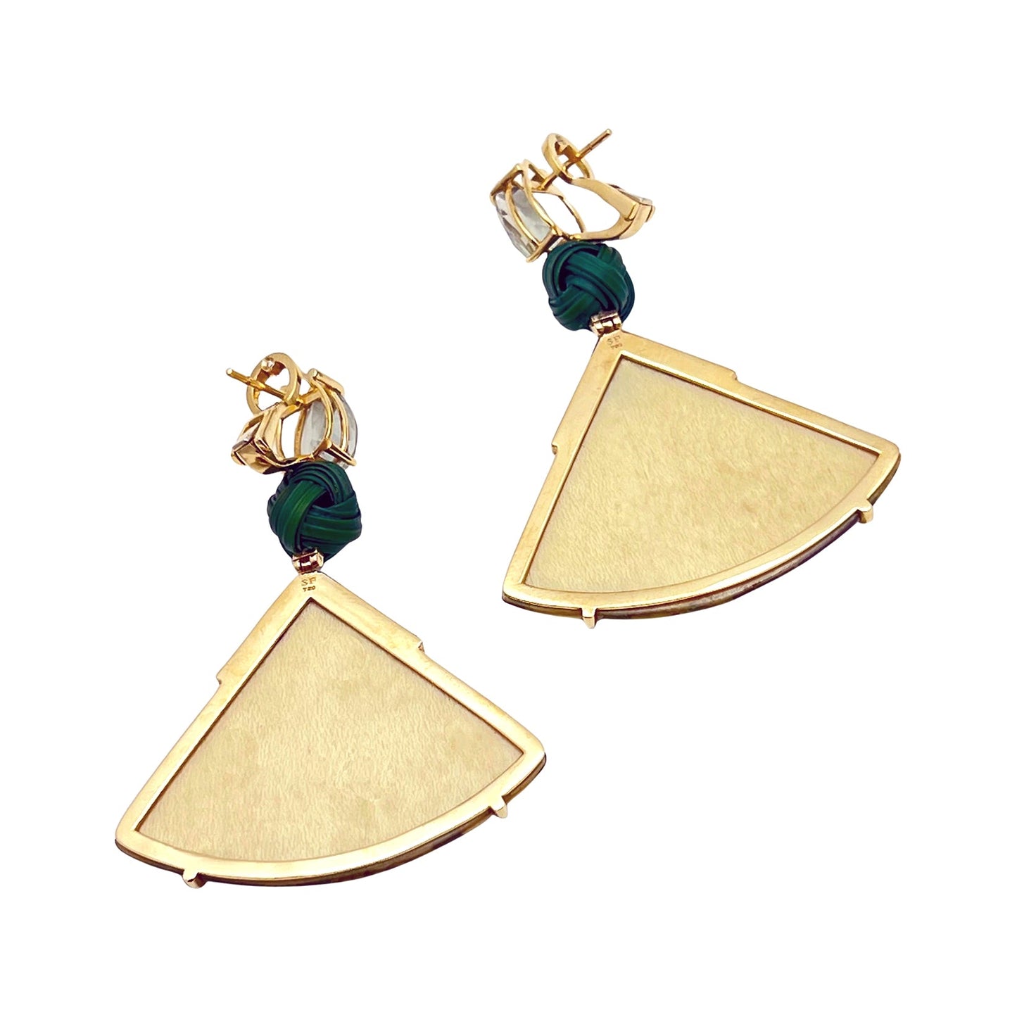 Silvia Furmanovich - 18k Gold Aquamarine Diamond Marquetry Wood Drop Earrings